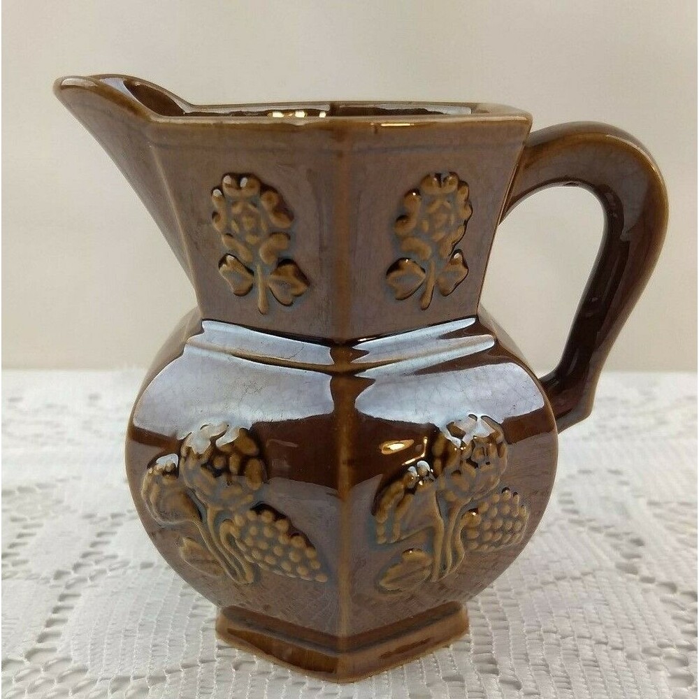 Texture Creamer Cream Pitcher Ceramics Japan Vintage Brown Raised Relief Ucagco